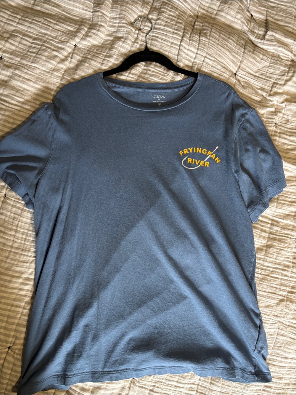 J. Crew Factory Short Sleeve Tee in Dusty Blue with Yellow Logo
